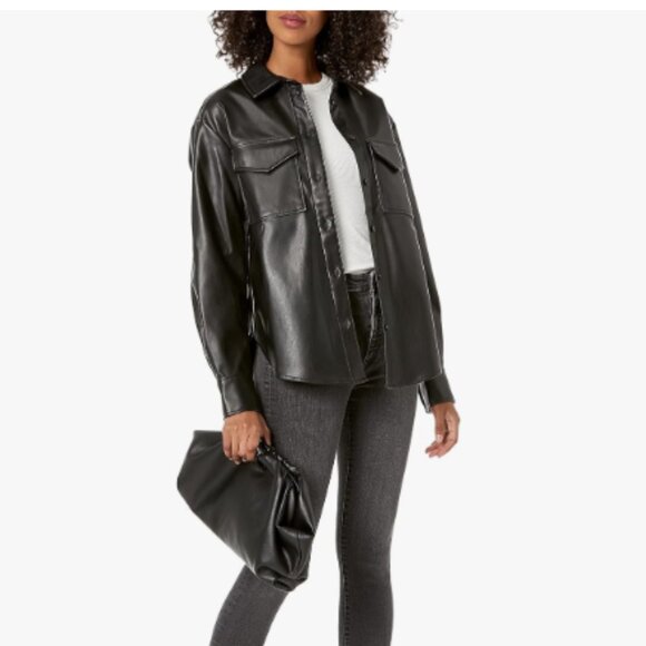 Women's Black Faux Leather Shacket Size Medium NWT, Soft Grunge, Minimalist - Picture 8 of 8